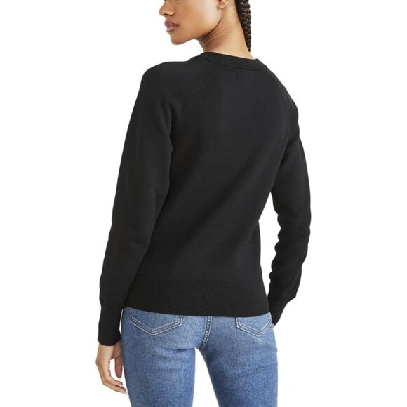 Women's Crewneck Sweater Cotton Polyester Recycled Black Large Cozy - Picture 2 of 2